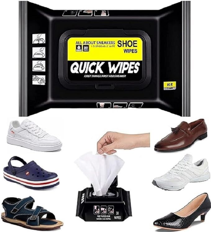 Vyoma 80 Pcs Shoe Sneaker Wipes Cleaner Quick Wipes Disposable Travel Portable Removes Dirt, Stains. Pack of 2