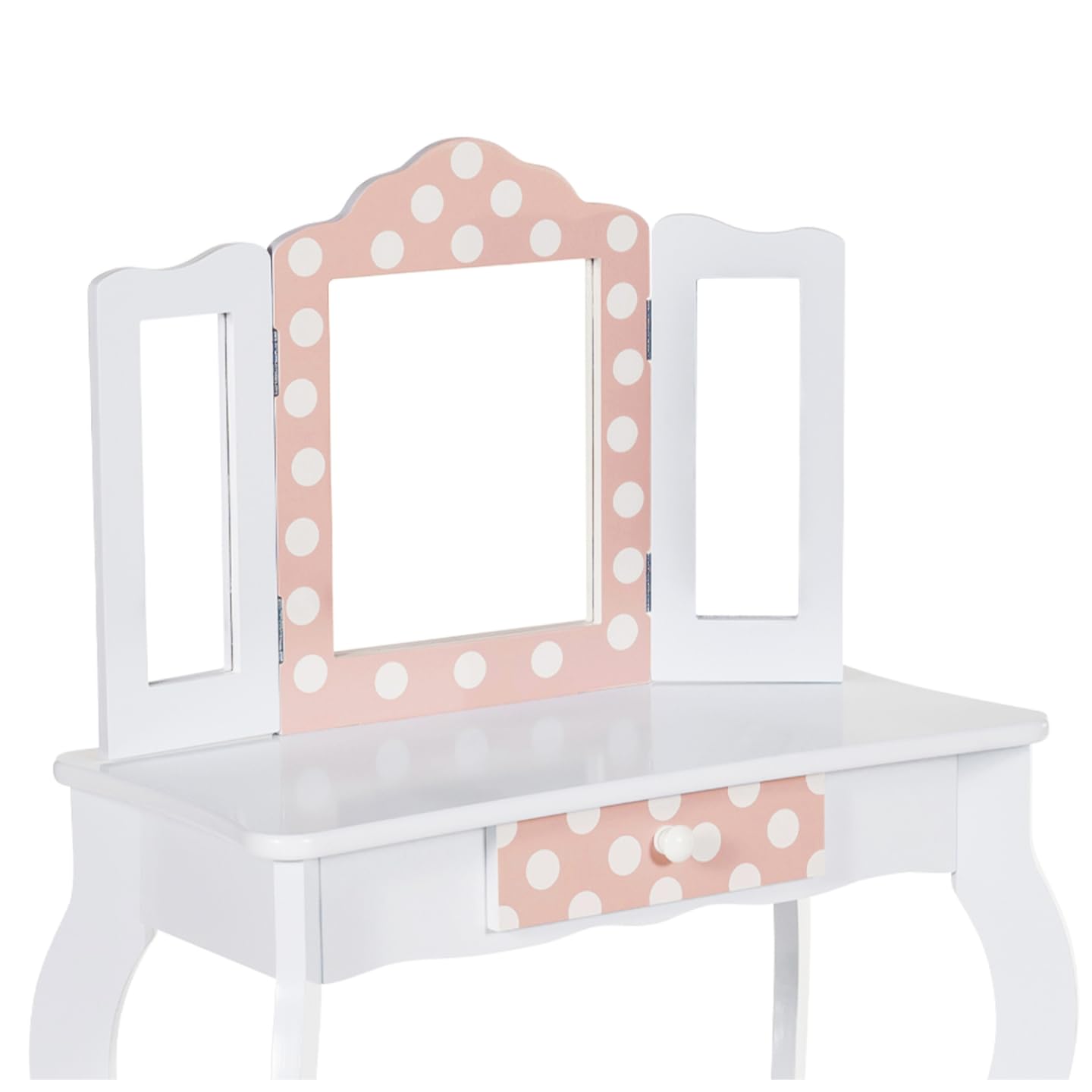 IDMarket - Tocador infantil Roza blanco y rosa con 3 espejos y taburete