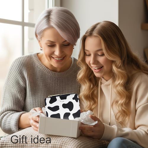 Image of CONISY Cute Wallets for Women, Leather Bifold Small Wallet with Zipper Coin Purse, RFID Blocking Wallet for Girls and Ladies, Cow Black, Moden
