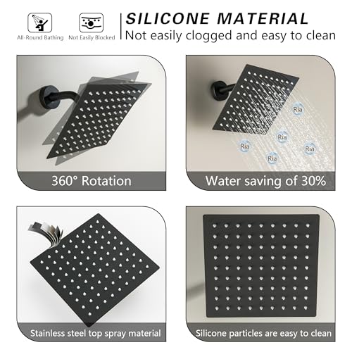 Grifo de ducha de 3 mangos con salida para bañera, acabado negro mate | Juego de grifería para bañera y ducha con 3 mangos, kit completo de revestimiento con cabeza de ducha de acero inoxidable de 8 pulgadas miniatura 4