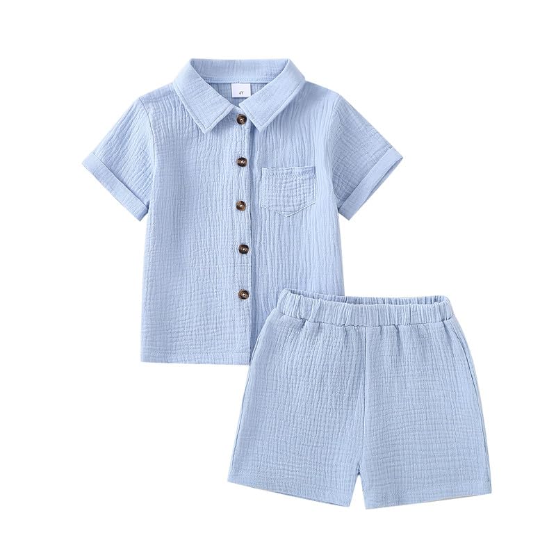 Baby Boys Summer Clothes Toddler Boys Button-down Shirt Tops + Shorts Outfit 2PCS 6 Months-7 Years 6 Years Blue