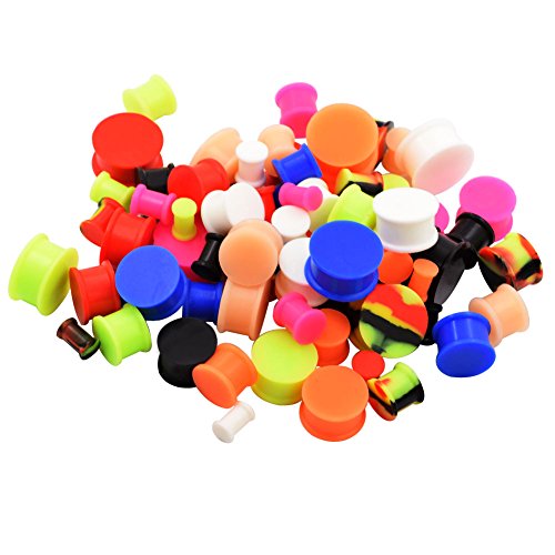 Longbeauty 36Pcs/76Pcs Colorful Soft Silicone Ear Gauges Flexible Ear Skin Tunnels Earlets Plugs Stretcher Expander Set Piercing Jewelry 2G-3/4 #TOP6