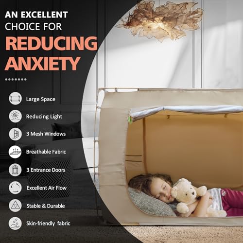 Bed Tent Bed Canopy Full Size Tents for Adult and Kids- Original Design Portable Dream Tent Indoor Sleeping Tents 70% Blackout with 3 Doors Breathable Big Space Tents