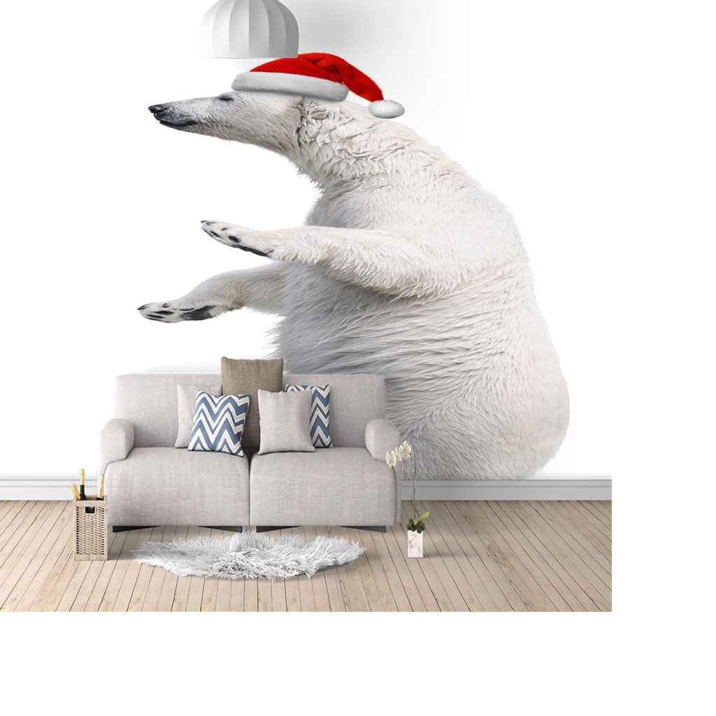 Toile auto-adhésif 3D ours blanc pour relooker un mur abîmé sans colle