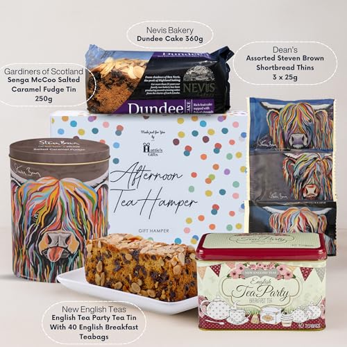 Hattie’s Gifts Afternoon Tea Hamper - English Teabags, Dundee Cake, Scottish Shortbread & Steven Brown Art Fudge - Tea & Biscuits Gift Set | Christmas Hamper & Gourmet Gifts - Image 4