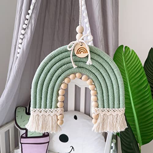 Zoonai Rainbow Wall Décor Handmade Weaving Ornament Wooden Beads Modern Home Decoration Accessories Hanging Pendant For Bedroom Nursery Baby Kids Rooms (Green) #TOP1