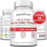 Apple Cider Vinegar Capsules with Mother + Keto BHB - 2275mg of Unfiltered, Pure, Natural, Detox ACV Keto Burn Formula – Fat Burners for Women & Men Potent Weight Loss Pills - Gluten-Free Supplements