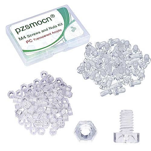 Pzsmocn 200 Pieces/100 Sets M4*6 mm PC Transparent Plastic Cross-recessed Round Head Screws and Hexagonal Nuts Kit
