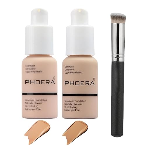 Miniatura 7 de Base líquida de cobertura completa 24 horas 1.0 fl oz, base de control de aceite mate, corrector de maquillaje (beige pulido y arena) con cepillo de