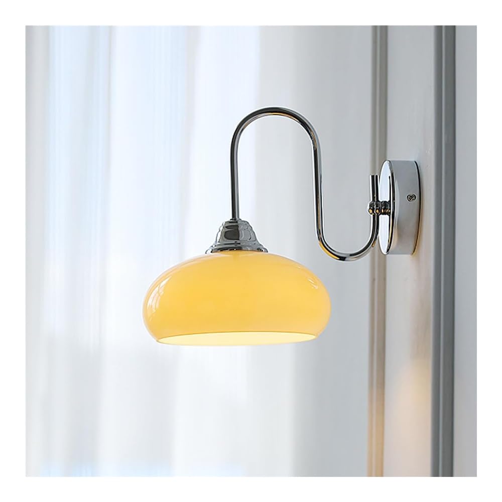 ITOSUI Vintage Wall Sconces Chrome Finish White Glass Wall Light Modern Mid-Century Schoolhouse Light Fixture Sconce Wall Lighting for Bedroom Bathroom Hallway(Milk Yellow Glass)