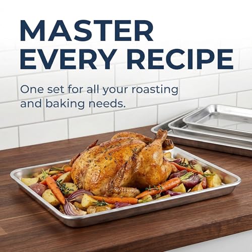 4 Pack Stainless Steel Baking Trays, Non-Stick Oven Baking Sheets with Rim, Healthy Non-Toxic Essential Bakeware Set - Image 4