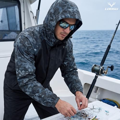 Image of LOOGU Men's Rain Suit - Rain Gear for Men Waterproof, Lightweight Rain Coat, Breathable Mens Rain Jackets Hood and Pants