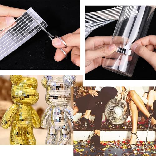 Bajiuxhfei 3200 Stück Spiegel Mosaik Fliesen Disco Kugel, Selbstklebende Mini Spiegel, Selbstklebend Echt Quadratisch Glas, Selbst Adhesive Mosaic Glas für Badezimmer, Hotel(5 mm x 5 mm) (Silbrig)