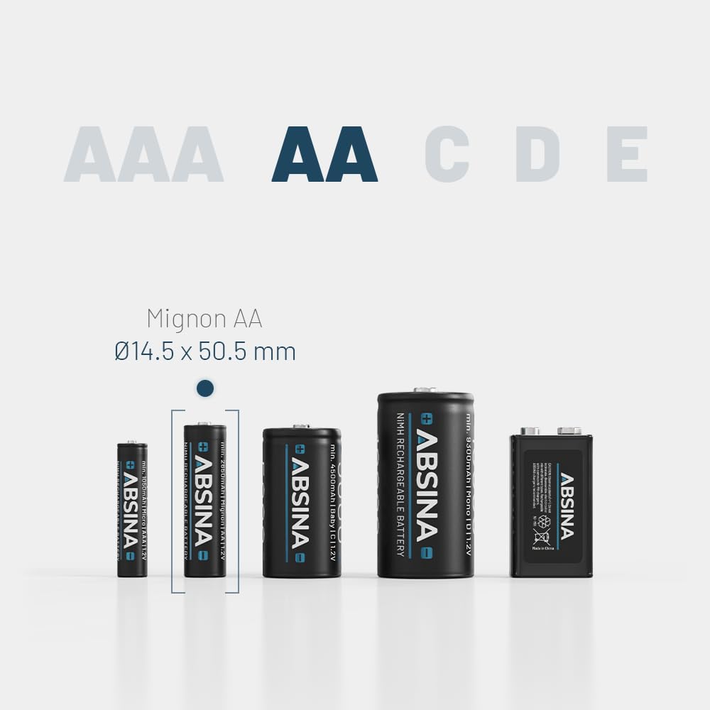 ABSINA 4x Batterie solari AA ricaricabili 800mAh 1.2V NiMH - Batterie per solare - Batterie ricaricabili AA a bassa autoscarica - Batteria solare, batteria per lampada, pile ricaricabili