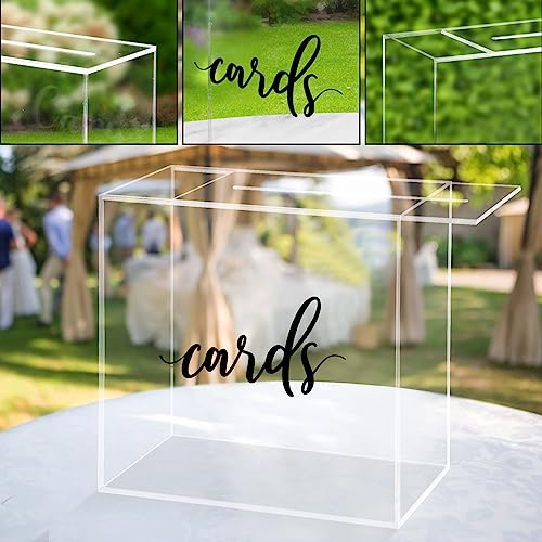 Image of Hooqict Clear Acrylic Wedding Card Box with Slot Large Blank Gift Card Boxes for Reception, Party, Wishing Well, Money Box Holder, Graduation Decorations, Baby Shower