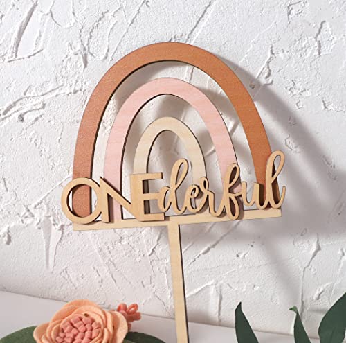 Boho Rainbow Cake Topper Wood Onederful Birthday Topper - Boy Girl 1St Birthday Cake Topper First Birthday Decor Cake Smash, Birthday Cake For Photo Booth Props, First Anniversary #TOP6