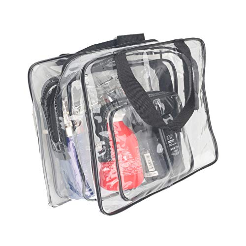 3 Pieces Large Clear Travel Bags for Toiletries, Waterproof Clear Plastic Cosmetic Makeup Bags, Transparent Packing Organizer Storage Bags (Black)