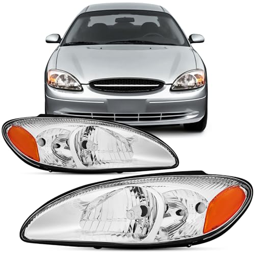 Image of Headlights Assembly Compatible With 2000 2001 2002 2003 2004 2005 2006 2007 Ford Taurus Replacement Headlamp Fit For 00-07 Taurus Head Light set Chrome Amber