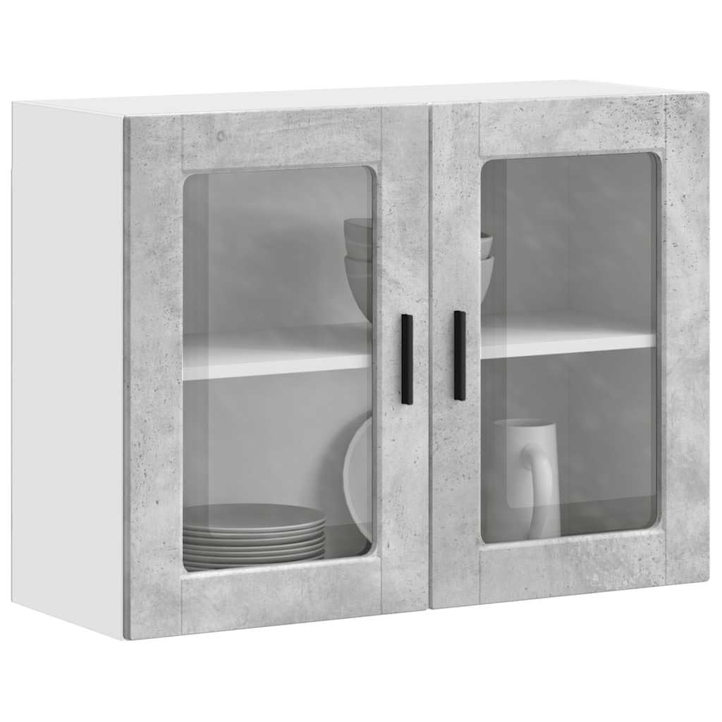 Armario colgante de cocina con puerta de cristal, color gris hormigón de 80 x 31 x 60 cm, espacio de almacenamiento para cocina y comedor, armario multiusos con estante, almacenamiento y