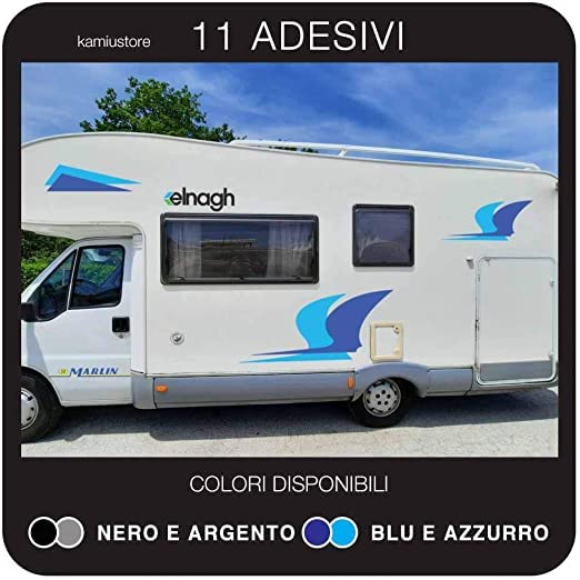 Adesivo Elnagh Marlin 58 per camper in vinile prespaziato - Kit 11 adesivi componibili - Kamiustore (Nero/Grigio chiaro)