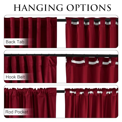 Image of StangH Red Velvet Curtains 120 Inches Long for Grand Windows, Extra Long Heavyweight Thermal Insulated Drapes, Dramatic Room Decor for Theater with Back Tab & Hook Belt, W52 x L120, 2 Panels