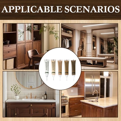5 Laminat Reparaturset, Parkett Reparatur Holzkitt für Laminatboden Holz Arbeitsplatte Holzmöbel Weiß Creme Braun Holzfarbe, Holzpaste Reparieren Kratzer Risse Löcher Flecken