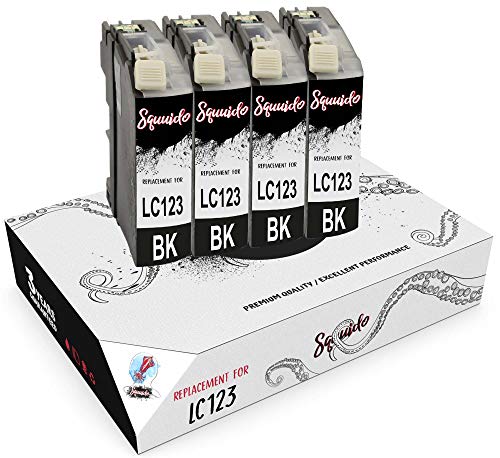 Squuido 4 negro cartuchos de tinta LC123 LC123XL compatibles para Brother DCP-J4110DW MFC-J4410DW MFC-J4510DW MFC-J4610DW MFC-J470DW MFC-J4710DW MFC-J6520DW MFC-J650DW MFC-J6920DW MFC-J870DW DCP-J152W Cover