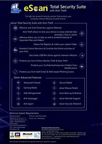 Escanav ES-TOTAL-SEC1-3 Escan Total Security Suite With Cloud Security Web Security Improves System Performance Prevents Usb Infection | 3 Devices 1 Year|Total Protection 2019 Anti Ransomware Antitheft thumb #2