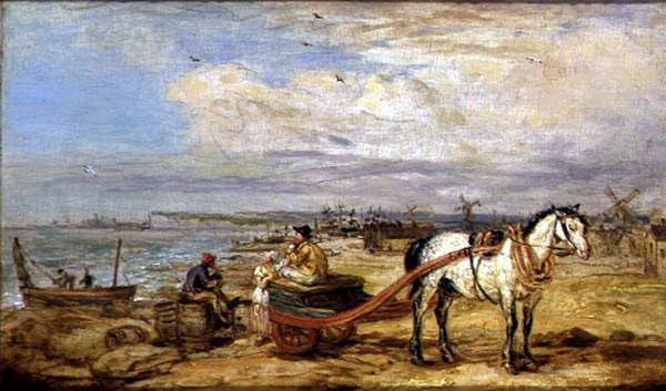 Peinture murale pêcheurs sur la plage impression toile salon 60x90