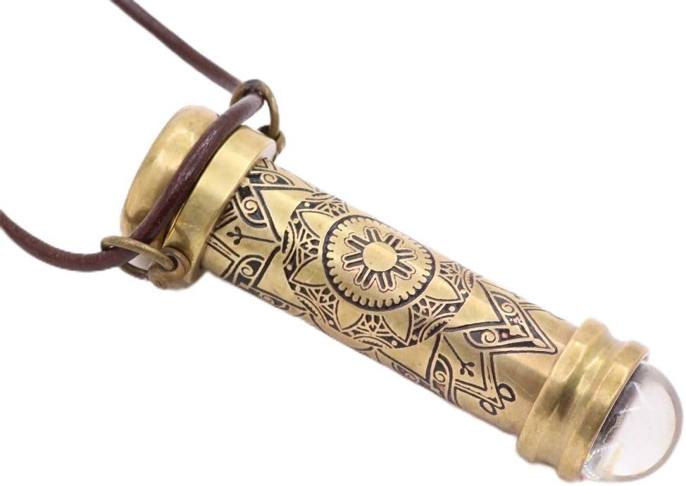ROORKEE INSTRUMENTS (INDIA) A NAUTICAL REPRODUCTION HOUSE Brass Teleidoscope/Kaleidoscope Pendant with leather Cord Necklace, Etched Mandala Pattern Locket, Pocket Scope -A unique Gift for Loved Ones