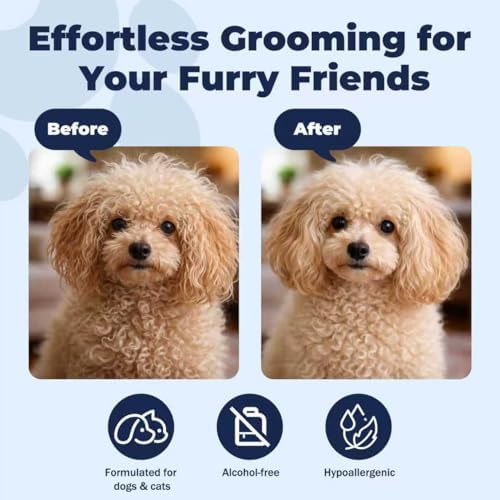 Dog Detangler Spray – Doodle Detangler Spray Leave-in Conditioner, Dematting Spray for Dogs, Cat & Dog Matted Fur Remover Grooming Spray, Removes Tangles & Odors, Poodle Tangle Remover – 6.8oz - 2