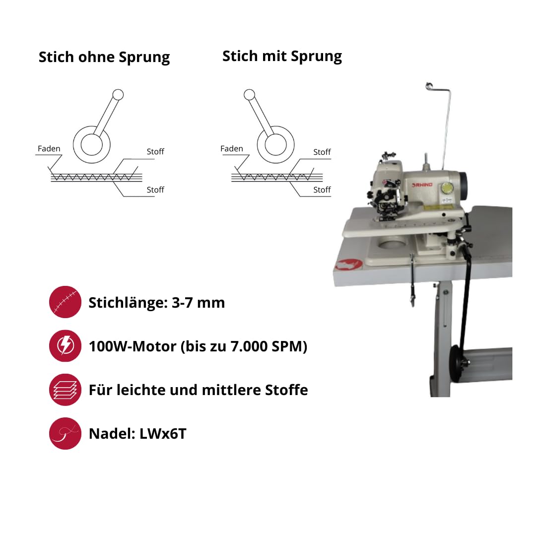 RHINO Smart Solutions - Tragbare Semi-Industrie-Nähmaschine mit unsichtbarem Stich, RH-501, feine Stoffe und halbe Säume unsichtbar an Hosenbeinen, Kleider (mit/ohne Stichsprung)