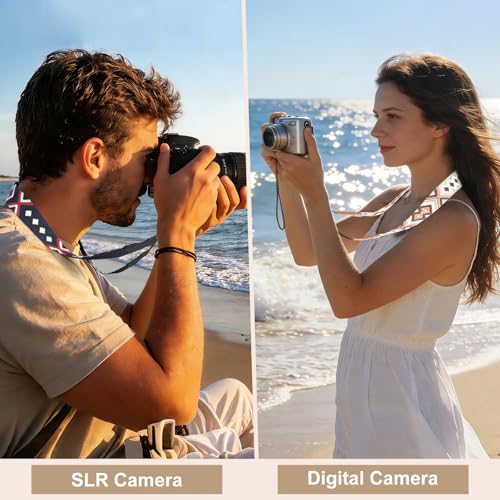 Image of Universal Camera Strap - Camera Neck Strap, Adjustable Shoulder Straps Compatible with Canon, Fujifilm, Nikon, Olympus, Panasonic and other SLR and mirrorless cameras - Brown Beige White Weave