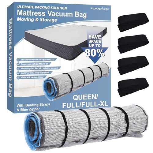 Storage Logic Foam Mattress Vacuum Bag with Blue Zipper, Mattress Storage Bag, Straps Included...