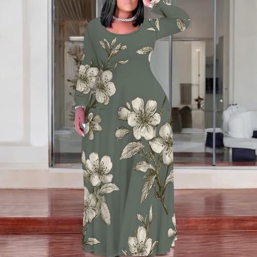 Image of PinkPatty Plus Size Maxi Dress for Curvy Women Crew Neck Long Sleeves Casual Dress Vacation Sundresses with Pockets