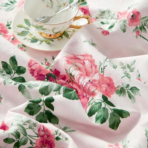 LifeTB Rose Flower Duvet Cover Full Size Pink Floral Plaid Grid Duvet Cover 100% Microfiber Flower Botanical Comforter Cover Vintage Style Cottagecore Bedding Set Girls Floral Comforter Cover Full by LifeTB - Image 6