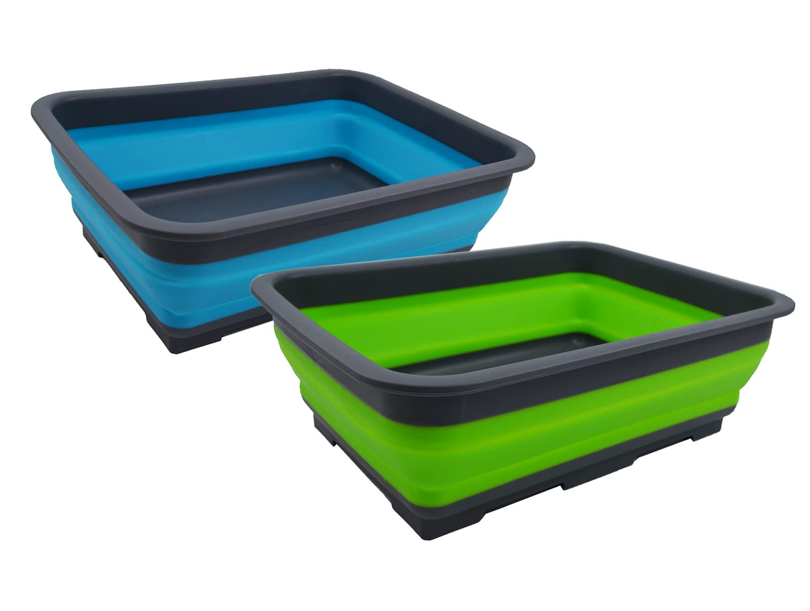 Sammart Green & Ocean Blue 7L (1.85 Gallon) Collapsible Tub - Foldable Dish Tub - Portable Washing Basin - Space Saving Plastic Washtub (, 2)