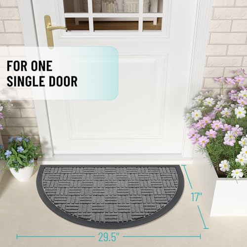 Image of OLANLY Half Circle Door Mat Outside Entrance 29.5x17, Absorbent, Heavy Duty Sturdy Natural Rubber Doormat Indoor Outdoor, Fade Resistant, Non-Slip Backing Low Profile Floor Mat for Entryway, Grey