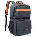 TOURIT Backpack Cooler with Double Decks, Insulated Cooling Bag for Lunch,Waterproof Lightweight for Men to Camping, Picnic, Hiking, Beach Park, Dark Grey