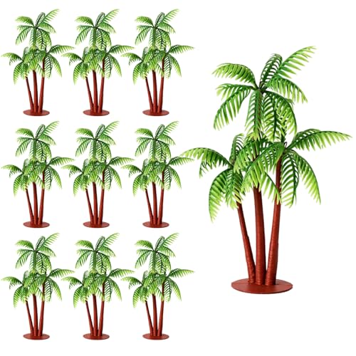 KbouZgxa 10 Stück Palmen Deko, Realistische Bäume für Modellbau, Miniatur Palmen Aus Plastik mit DREI Zweigen, Detaillierte Miniatur Bäume für Deko und Landschaftsgestaltung