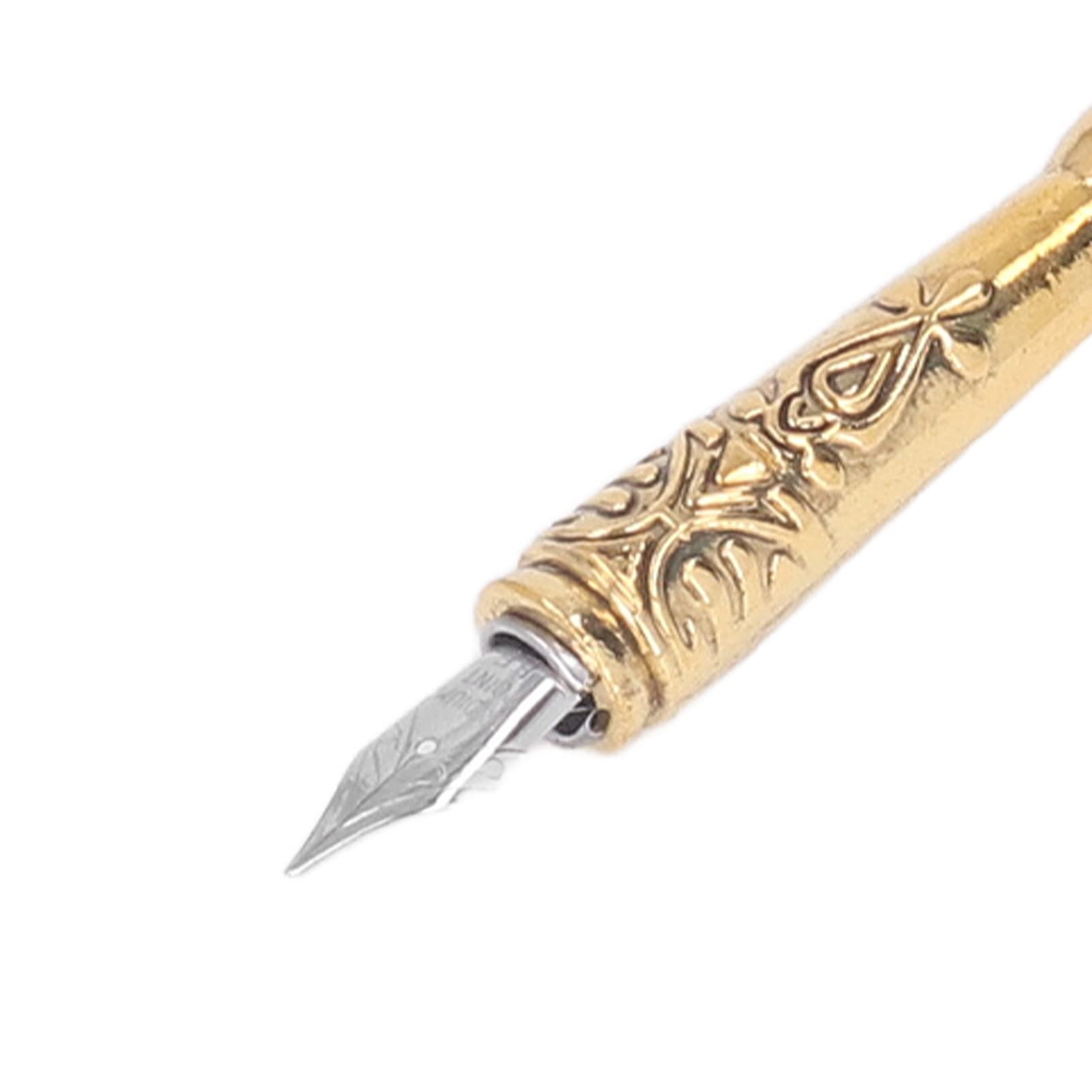 Lot de stylos de calligraphie avec pointe en acier inoxydable, style européen avec pointes de rechange et flacon d'encre pour écriture vintage (pois vert foncé)