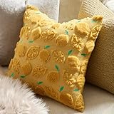 GIGIZAZA Decorative Yellow Pillow Covers 18x18, Pack of 2 Fruit Pattern Throw Pillows Cute Boho Covers for Couch Living Room Cushion Covers Faux Fur Farmhouse Embroidered Pillow Cases