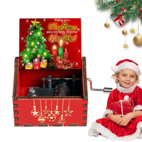 Carillon natalizio – Carillon a manovella di Natale Jingle Bells | Classico carillon a manovella intagliato | Carillon spento, adatto per compleanno, Natale, giorno del Ringraziamento,