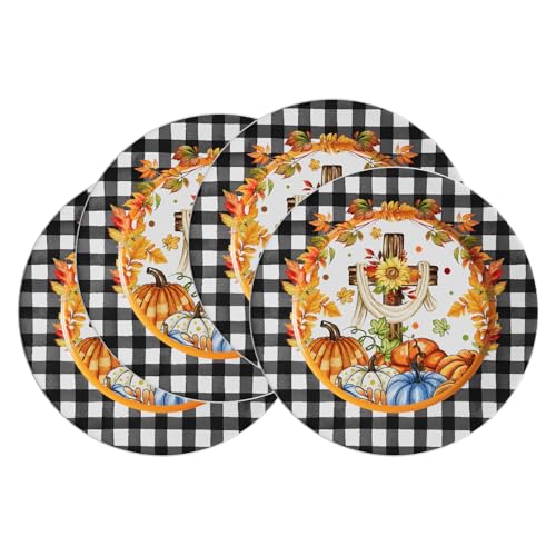VJF Fall Ceramic Dinner Plates 10.5 Inch Set of 4 Round Cross Pum...