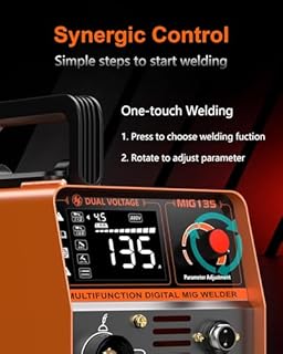 FEIFANKE Gasless MIG Welders 240V 135A Portable Welding Machine 3-in-1 MIG/ARC/Lift TIG Inverter Welder IGBT Synergy Stick Welder Smart Digital LED Dispaly with Flux Core Welding Wire and MIG Torch