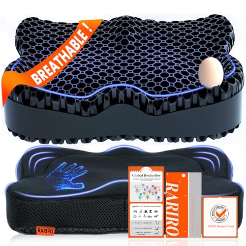 10 Best Chair to Sit in for Long Periods of Time: Top Ergonomic Picks 4 Thickened Gel Seat Cushion, Egg Gel Chair Pads for Wheelchair Pressure Coccyx Sciatica Pain Relief, Cooling Desk Seat Cushion for Kayak, Car, Office Chair Long Sitting[Black-2.75