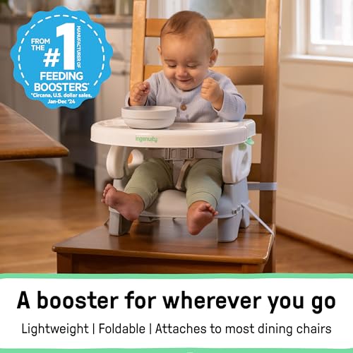 Image of Ingenuity Deluxe Comfort Booster Seat for Kitchen Chair, Compact Fold, Portable, Lightweight, Toddler Booster Seat for Dining Table, from 6 Months to 3 Years - Grey (Pack of 2)