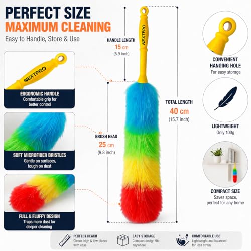 Image of Colorful Microfiber Static Duster for Dust Cleaning | Static Cleaning Duster | Dry Dust | Easy to Cleaning Home, Office, Shop, Car, Ceiling Fan - Pack of 2.