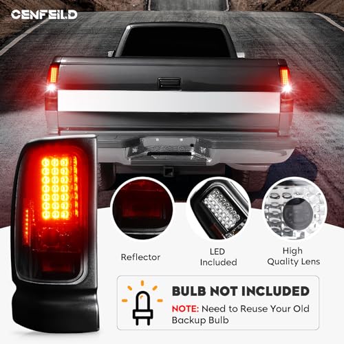 Cenfeild LED Tail Light Pair Compatible with 1994-2001 Dodge Ram 1500, for 1994-2002 Dodge Ram 2500 3500 Pickup LED Tube Rear Brake Lamp Taillight Assembly Clear Lens by Cenfeild - Used condition - Image 2