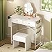 White Vanity Desk with Fabric Drawer, 32 Inch Small Makeup Vanity Desk No Mirror No Chair, Girls Dressing Table with Side Pocket, Modern Vanity Table for Cosmetics, Hair Tools in Bedroom Dressing Room